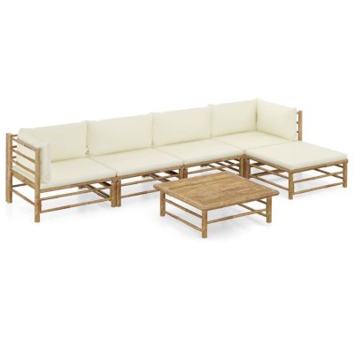 VIDAXL  salon de jardin 6 pcs avec coussins blanc cr&egrave;me bambou 3058237