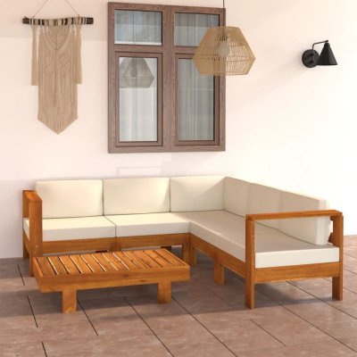 Vidaxl salon de jardin 6 pcs avec coussins blanc cr&egrave;me bois d'acacia