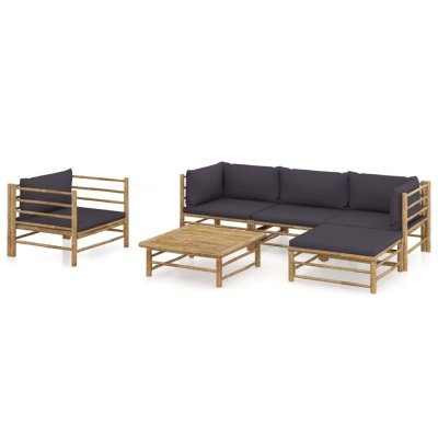 VIDAXL  salon de jardin 6 pcs avec coussins gris fonc&eacute; bambou 3058196