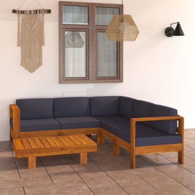 VIDAXL  salon de jardin 6 pcs avec coussins gris fonc&eacute; bois d'acacia