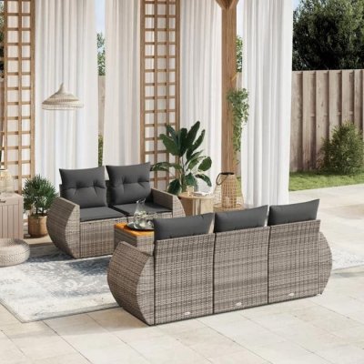 VIDAXL  salon de jardin 6 pcs avec coussins gris r&eacute;sine tress&eacute;e