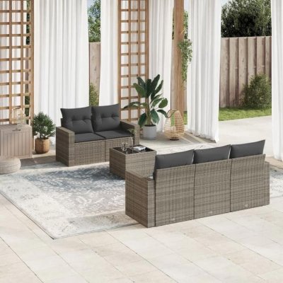 VIDAXL  Salon de jardin 6 pcs avec coussins gris r&eacute;sine tress&eacute;e 3218690
