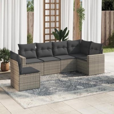 VIDAXL  Salon de jardin 6 pcs avec coussins gris r&eacute;sine tress&eacute;e 3219020
