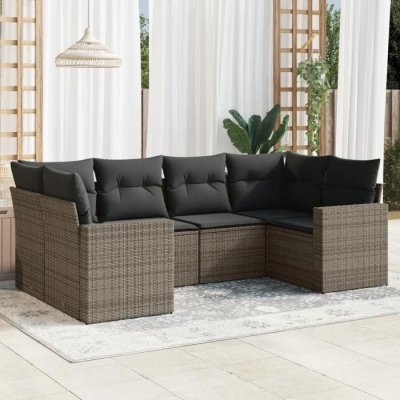 VIDAXL  Salon de jardin 6 pcs avec coussins gris r&eacute;sine tress&eacute;e 3219370