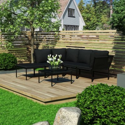VIDAXL  salon de jardin 6 pcs avec coussins noir pvc 48589