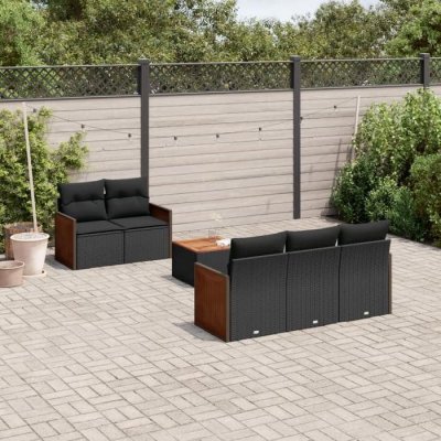 VIDAXL  salon de jardin 6 pcs avec coussins noir r&eacute;sine tress&eacute;e