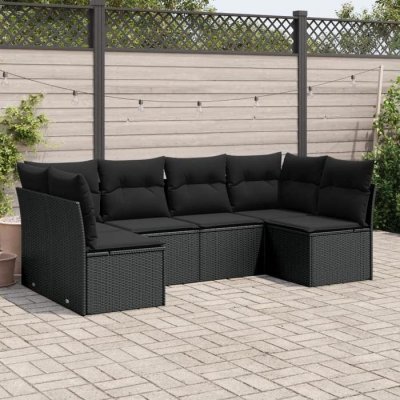VIDAXL  Salon de jardin 6 pcs avec coussins noir r&eacute;sine tress&eacute;e 3217385