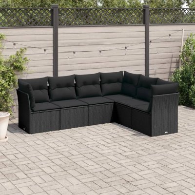 VidaXL Salon de jardin 6 pcs avec coussins noir r&eacute;sine tress&eacute;e 3217675