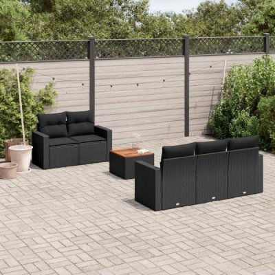 VIDAXL  Salon de jardin 6 pcs avec coussins noir r&eacute;sine tress&eacute;e 3224004
