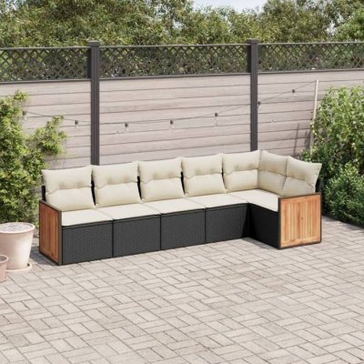 VidaXL Salon de jardin 6 pcs avec coussins noir r&eacute;sine tress&eacute;e 3227666