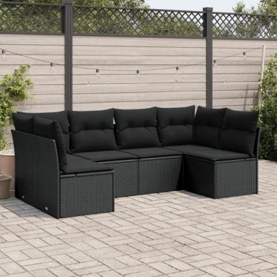 VIDAXL  Salon de jardin 6 pcs avec coussins noir r&eacute;sine tress&eacute;e 3249224