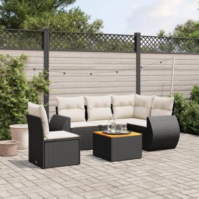 VIDAXL  Salon de jardin 6 pcs avec coussins noir r&eacute;sine tress&eacute;e 3257337