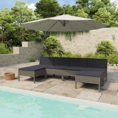 VIDAXL  salon de jardin 6 pcs avec coussins r&eacute;sine tress&eacute;e gris 3056988