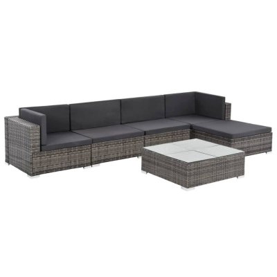 VIDAXL  salon de jardin 6 pcs avec coussins r&eacute;sine tress&eacute;e gris 44607