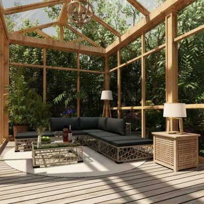 VIDAXL  salon de jardin 6 pcs avec coussins r&eacute;sine tress&eacute;e gris 46805