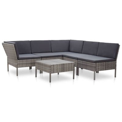 VIDAXL  salon de jardin 6 pcs avec coussins r&eacute;sine tress&eacute;e gris 48950