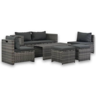 VIDAXL  - Salon de jardin 6 pcs avec coussins R&eacute;sine tress&eacute;e Gris Gris
