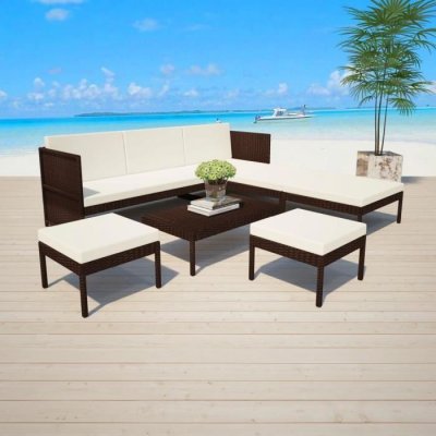 VIDAXL  salon de jardin 6 pcs avec coussins r&eacute;sine tress&eacute;e marron 43009
