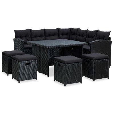 VIDAXL  salon de jardin 6 pcs avec coussins r&eacute;sine tress&eacute;e noir