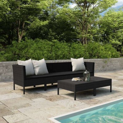  Vidaxl salon de jardin 6 pcs avec coussins r&eacute;sine tress&eacute;e noir 3056983