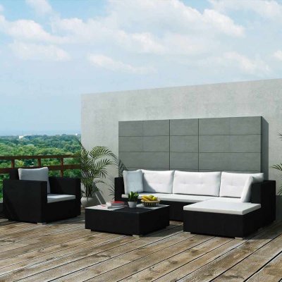 VIDAXL  salon de jardin 6 pcs avec coussins r&eacute;sine tress&eacute;e noir 41874