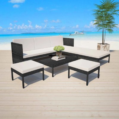 VIDAXL  salon de jardin 6 pcs avec coussins r&eacute;sine tress&eacute;e noir 43010