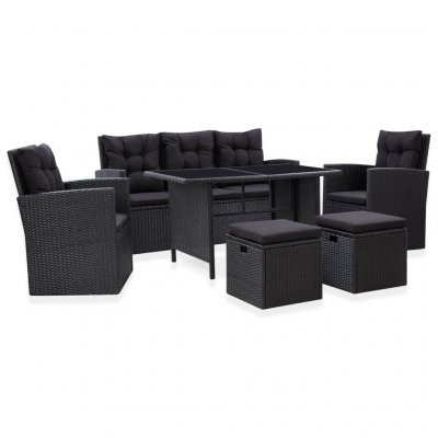 VIDAXL  salon de jardin 6 pcs avec coussins r&eacute;sine tress&eacute;e noir 46094