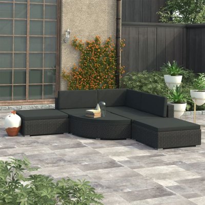 VIDAXL  salon de jardin 6 pcs avec coussins r&eacute;sine tress&eacute;e noir 46752