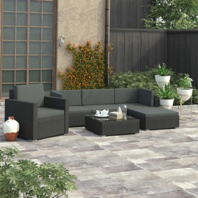 VIDAXL  salon de jardin 6 pcs avec coussins r&eacute;sine tress&eacute;e noir 46754