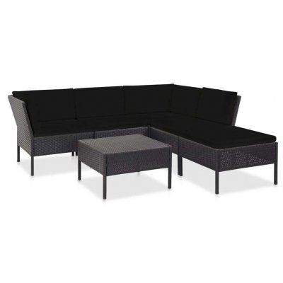 VIDAXL  salon de jardin 6 pcs avec coussins r&eacute;sine tress&eacute;e noir 48941