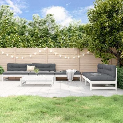 VIDAXL  Salon de jardin 6 pcs Blanc Bois de pin