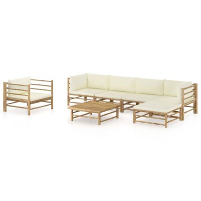 VIDAXL  salon de jardin 7 pcs avec coussins blanc cr&egrave;me bambou 3058199