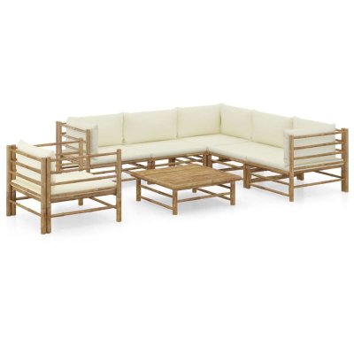 VIDAXL  salon de jardin 7 pcs avec coussins blanc cr&egrave;me bambou 3058215