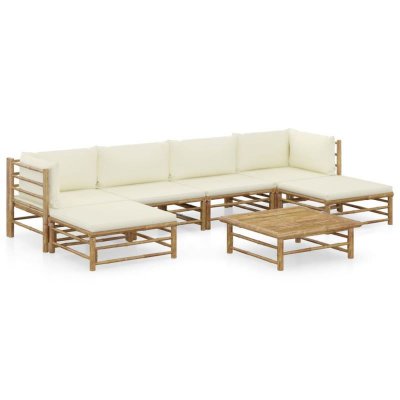 VIDAXL  salon de jardin 7 pcs avec coussins blanc cr&egrave;me bambou 3058231