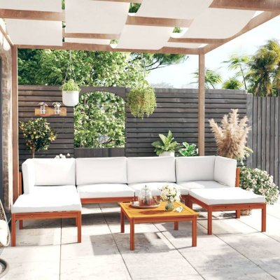 VIDAXL  salon de jardin 7 pcs avec coussins cr&egrave;me bois d'acacia solide