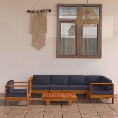 VIDAXL  salon de jardin 7 pcs avec coussins gris fonc&eacute; bois d'acacia