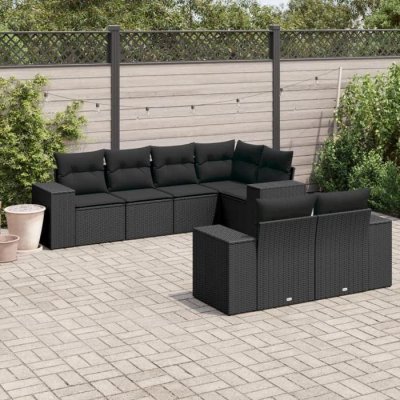 VIDAXL  salon de jardin 7 pcs avec coussins noir r&eacute;sine tress&eacute;e