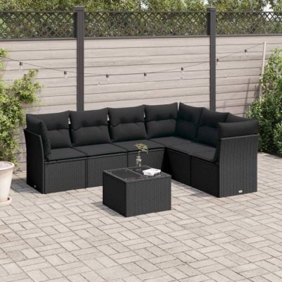 VIDAXL  Salon de jardin 7 pcs avec coussins noir r&eacute;sine tress&eacute;e 3217685