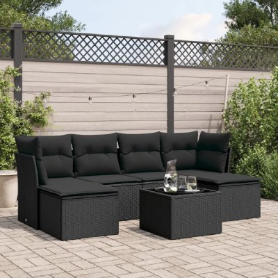 VIDAXL  Salon de jardin 7 pcs avec coussins noir r&eacute;sine tress&eacute;e 3218015
