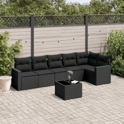 VIDAXL  Salon de jardin 7 pcs avec coussins noir r&eacute;sine tress&eacute;e 3218985