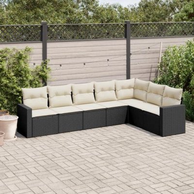 VIDAXL  Salon de jardin 7 pcs avec coussins noir r&eacute;sine tress&eacute;e 3219036