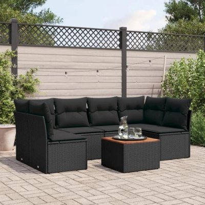 VIDAXL  Salon de jardin 7 pcs avec coussins noir r&eacute;sine tress&eacute;e 3223556