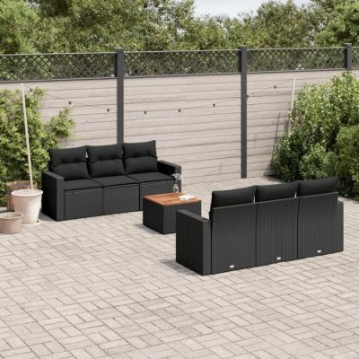 VIDAXL  Salon de jardin 7 pcs avec coussins noir r&eacute;sine tress&eacute;e 3224011