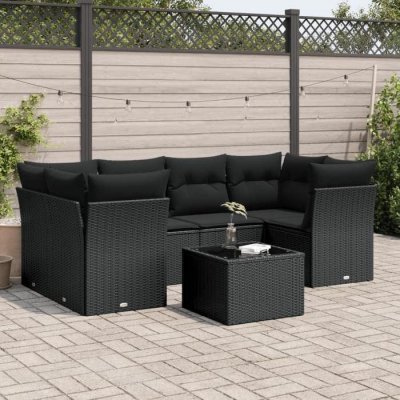 VIDAXL  Salon de jardin 7 pcs avec coussins noir r&eacute;sine tress&eacute;e 3249104