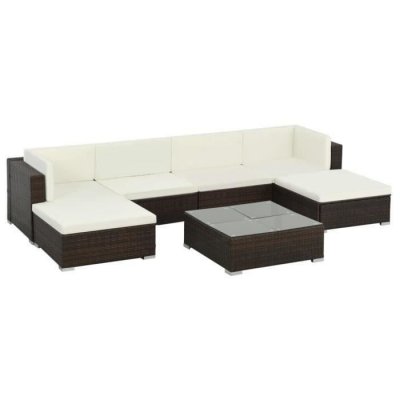 VIDAXL  salon de jardin 7 pcs avec coussins r&eacute;sine tress&eacute;e marron 44597