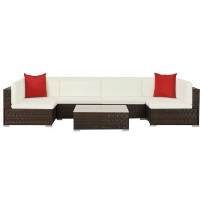 VIDAXL  salon de jardin 7 pcs avec coussins r&eacute;sine tress&eacute;e marron 44600