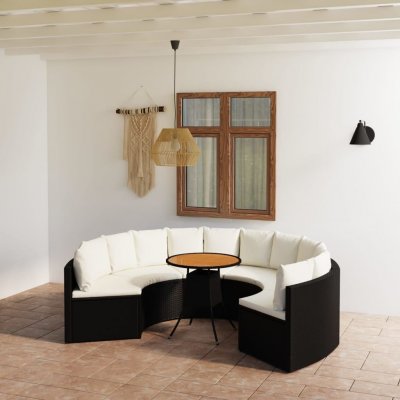 VIDAXL  salon de jardin 7 pcs avec coussins r&eacute;sine tress&eacute;e noir