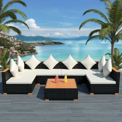 VIDAXL  salon de jardin 7 pcs avec coussins r&eacute;sine tress&eacute;e noir 42751