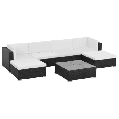 VIDAXL  salon de jardin 7 pcs avec coussins r&eacute;sine tress&eacute;e noir 44596