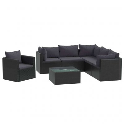 VIDAXL  salon de jardin 7 pcs avec coussins r&eacute;sine tress&eacute;e noir 46552
